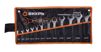Набор рожковых ключей Вихрь 12 шт. 6 - 32, в чехле